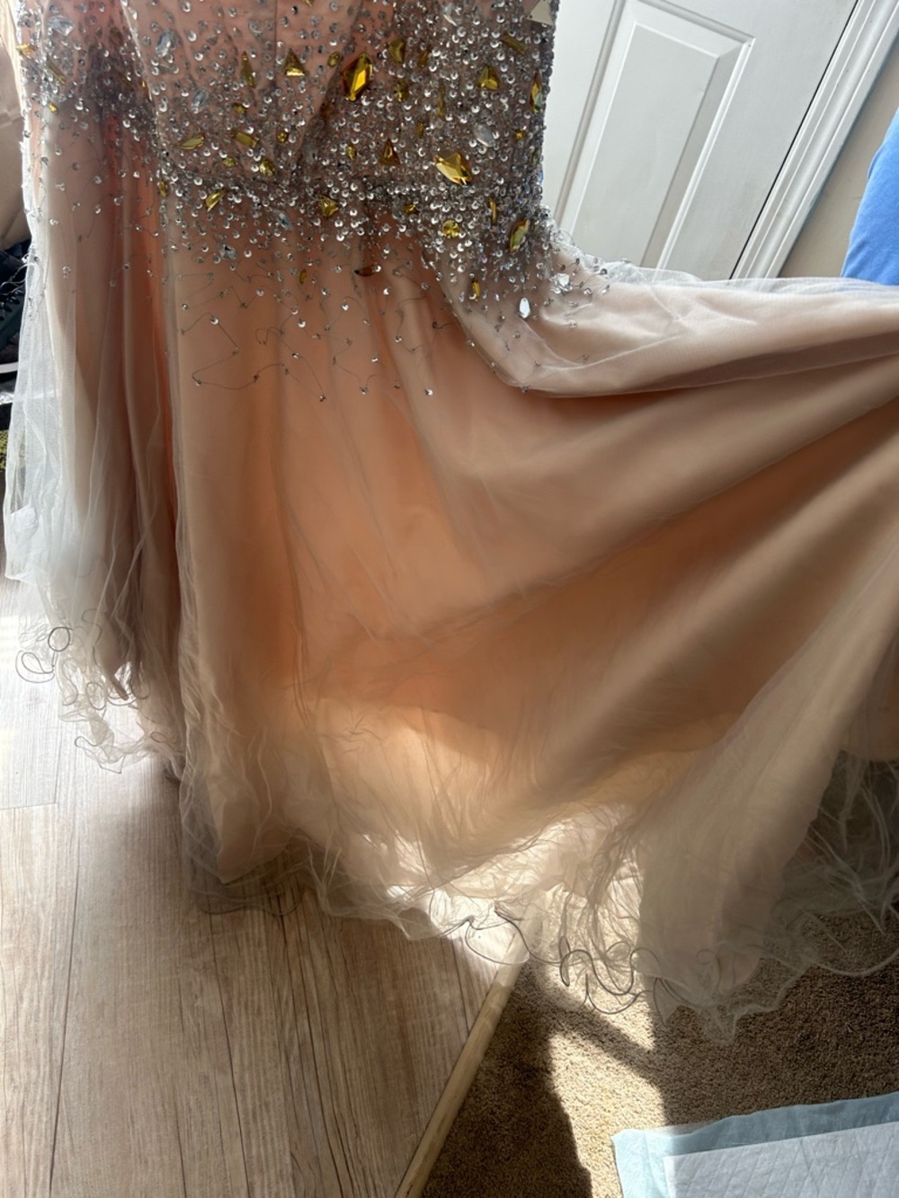Terani Couture Peach Evening Dress with Gold Logo Tag - Picture 5 of 10
